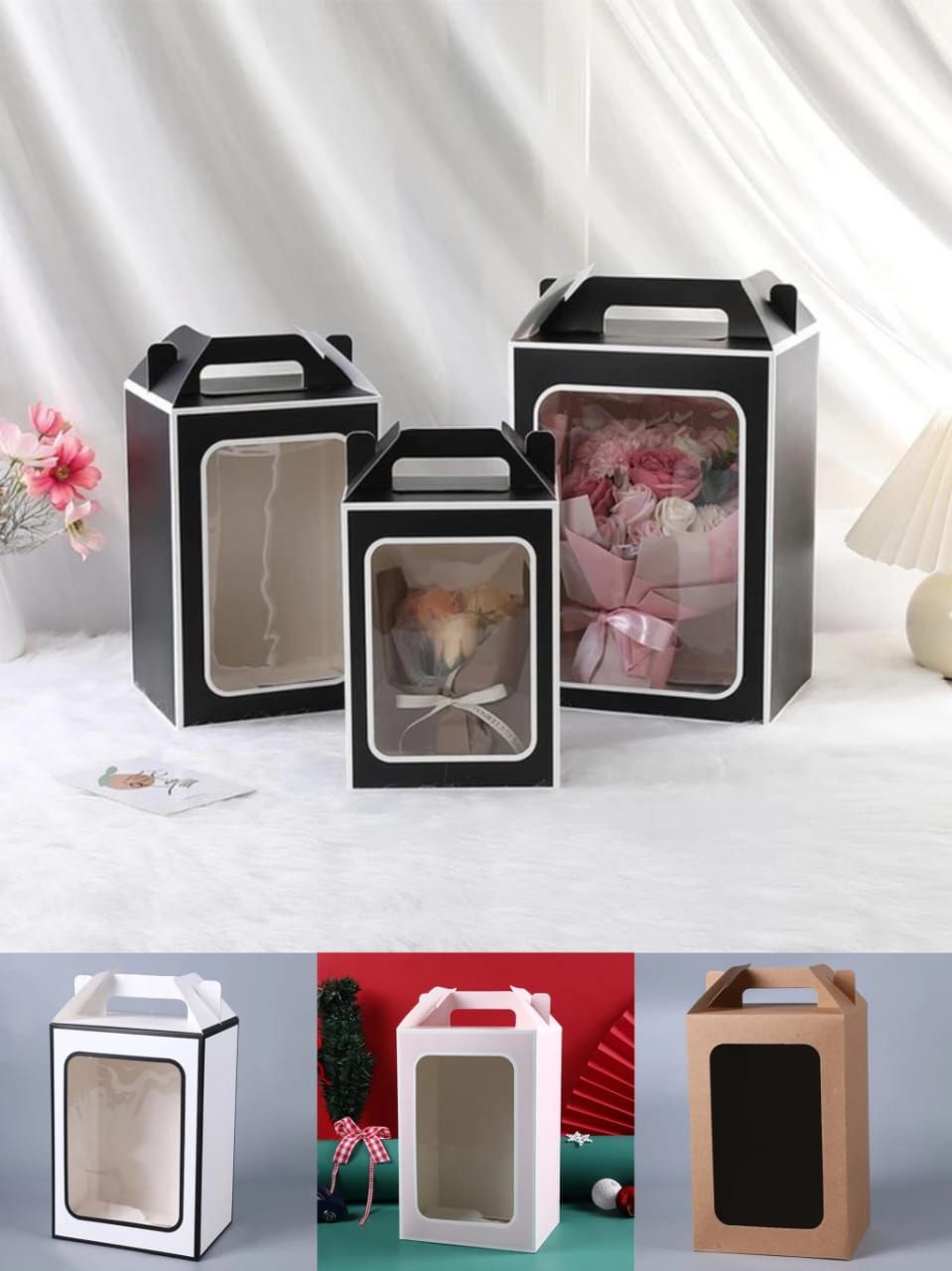 حقيبة هدايا مستطيل مع نافذة شفافة