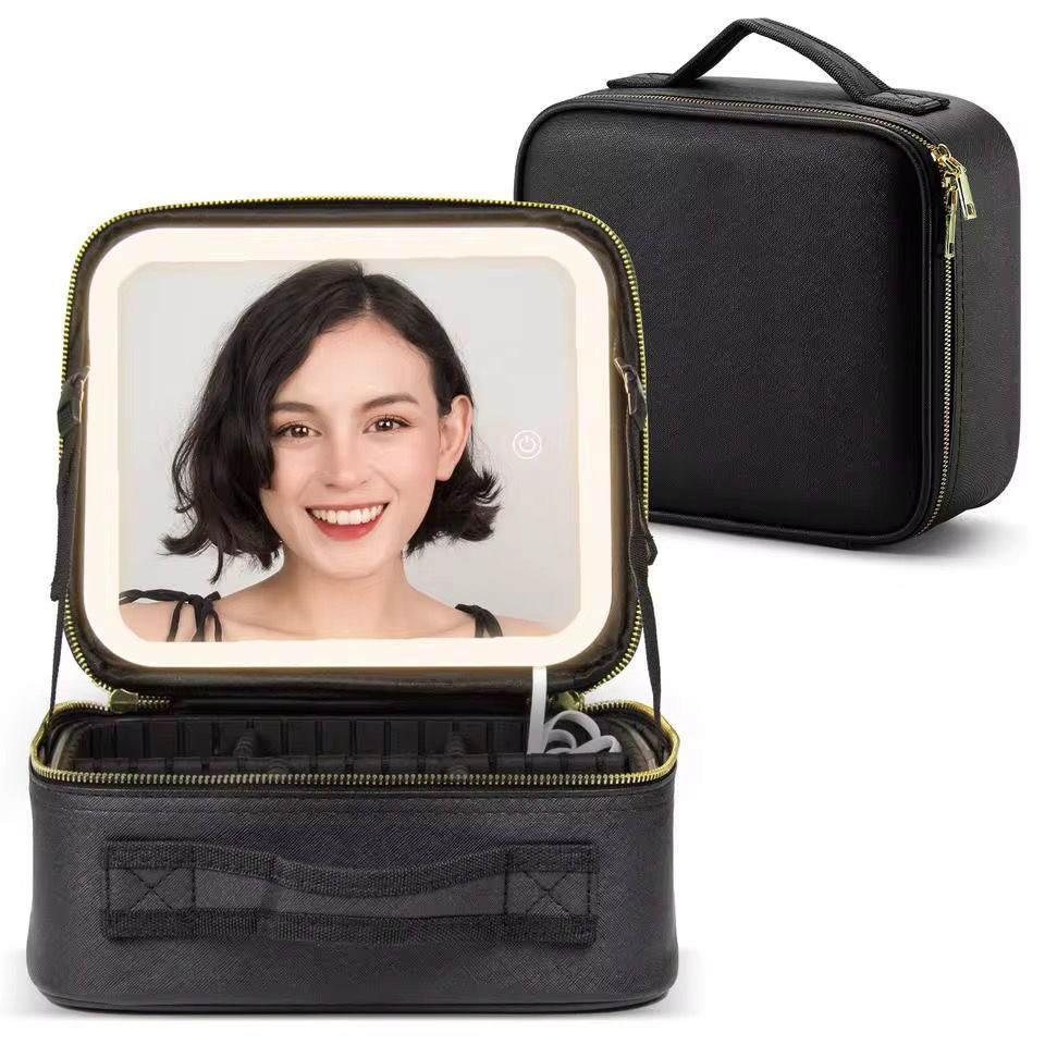 حقيبة مكياج محمولة بمرآة ذكية وإضاءة LED