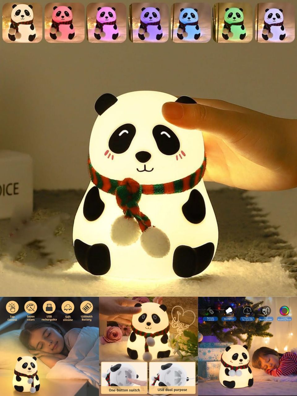 مصباح لمس شكل باندا من السيليكون